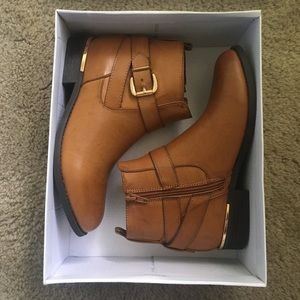 Steve Madden Leather Booties — COGNAC w/ gold trim